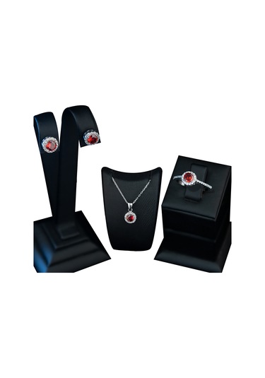 Dkmn Gümüş 925 Ayar Gümüş Kırmızı Tek Taşlı Set