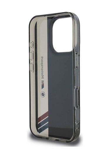 İphone 16 Pro Uyumlu Kılıf Bmw Lisanslı M Logolu Üç Renk Çizgili Motorsport Vertical Stripe Siyah