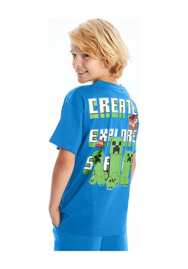 Erkek Çocuk Minecraft Şortlu Takım Mavi