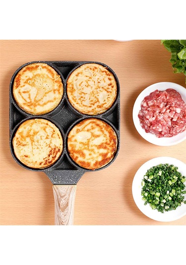 Xj-maifanshi Dört Delikli Kızartma Tavası Düz Tabanlı Yapışmaz Köfte Kızartma Tavası Kahvaltı Hamburger Kızartma Tavası Mutfak