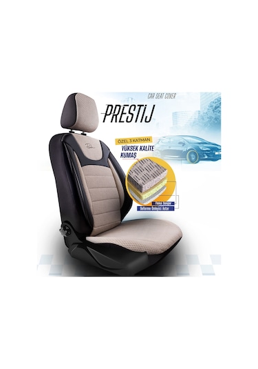 Panda Prestij Serisi Dokuma Kumaş Oto Koltuk Kılıfı Bej - Siyah