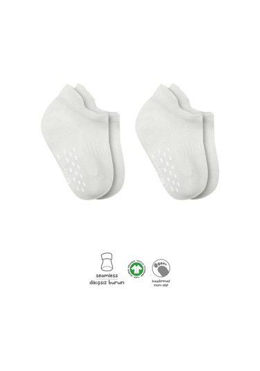 2'li Sneakers Kaymaz Basic Penye Çorap Bs20103 Ekru Ekru Renkli Çok Renkli