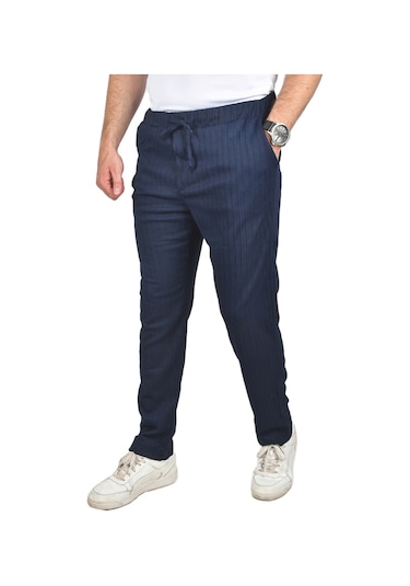 Deepsea Erkek Lacivert Rahat Kesim Örme Kumaş Beli Lastikli İnce Spor Pantolon 2502216 Lacivert