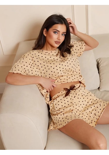 Aran Brand Büyük Beden Şortlu Ve Tişörtlü Yılbaşı Pijaması 320851236 Kahverengi
