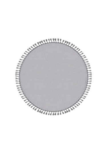 Yuvarlak Comfort Puffy Ponpon Saçaklı Peluş Halı Gri