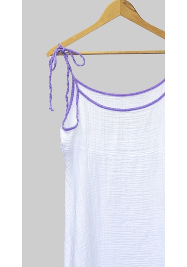 %100 Pamuk Müslin Nefes Alır Kadın Askılı Gecelik Elbise Pijama Rahat, Şık Ve Çok Amaçlı Mor