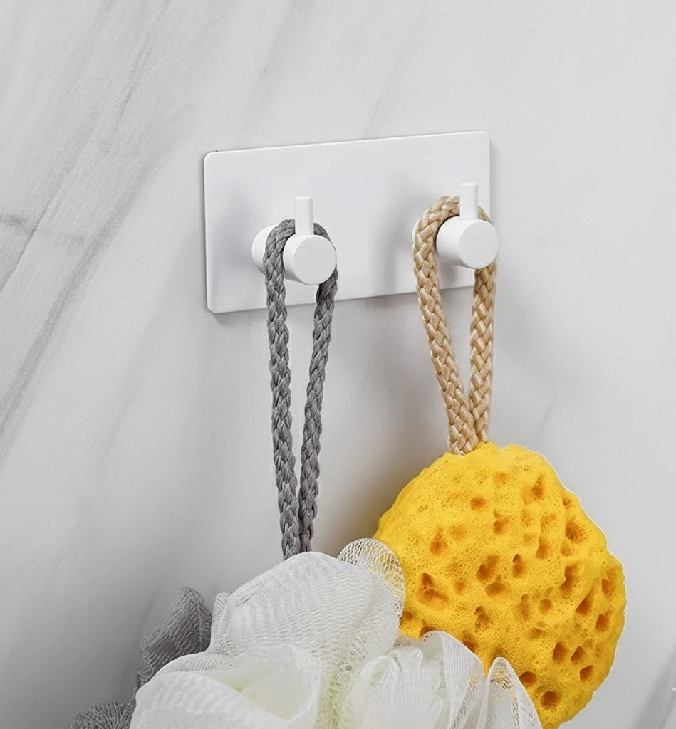 Askılık Yapışkanlı Dikdörtgen Çubuklu 2 Kancalı Beyaz Pakette 2 Adet Beyaz