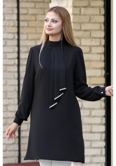 Işıltı Taş Detaylı Büyük Beden Tesettür Takım Siyah