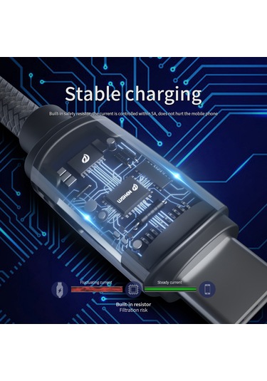 Suofeng Wsken Element Y1 2m Siyah Nylon Kablo, 5a Süper Hızlı Şarj + Veri Transfer, Rgb Led Işık, Type-c Tüm Cihazlar İçin