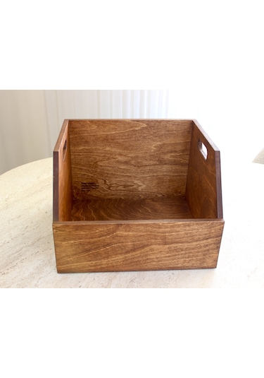 Ahşap Lp Plak Sandığı - Organizer Kutu Kestane Rengi - Wooden Lp Record Box Koyu Kırmızı