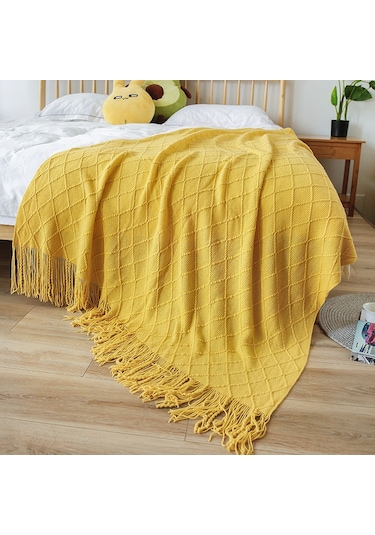 Airron Eternal Luck Düz Renk Dört Mevsim Kanepe Battaniyesi Sarı