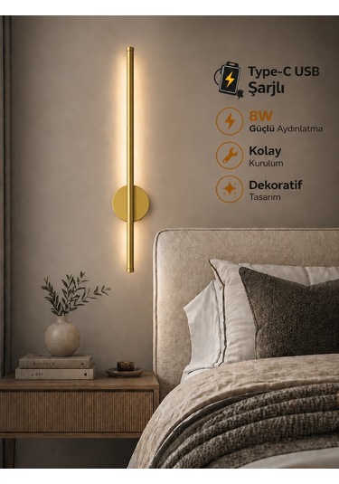 Flame Sarjlı Led Aplik 8w 3200k Gün Işığı 75cm Duvar Tipi /tablo Dekoratif Işık Eskitme