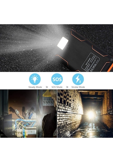 Reedark 20000mah Portatif Güneş Enerjili Şarj Cihazı - Su Geçirmez Katlanabilir Dış Mekan Powerbank Turuncu 1+3