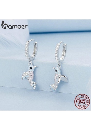 Novahub 925 Ayar Gümüş 3d Kuş Halka Küpe - Kadın Ve Genç Kızlar İçin Hipoalerjenik, Klasik Moda Küpe Takı Beyaz Altın