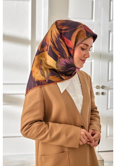 Silk Home Twill İpek Eşarp 11480-41 Patlıcan Moru, Lila, Taba, Yeşil, Hardal