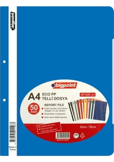 Bigpoint Eco PP A4 Telli Dosya Mavi 50'li