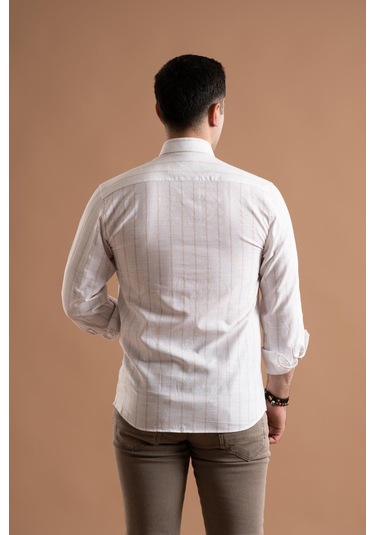 Evrytime Slimfit Pamuklu Çizgili Yaka Düğmeli Uzun Kol Erkek Yazlık Gömlek 001