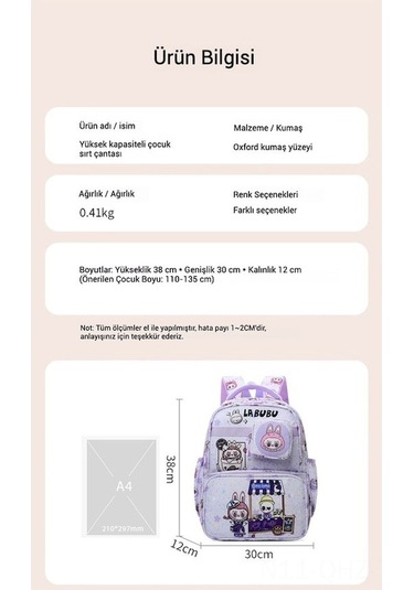 Aubyhe Labubu Karakterli, Omuz Egzersizli, Hafif Ve Büyük Kapasiteli Öğrenci Sınıf Çanta - Koyu Yeşil Koyu Yeşil