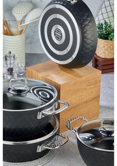 Cooker 7 Parça 4 Mm Özel Titanium Serisi Kapaklı Granit Tencere Seti-silver Diğer