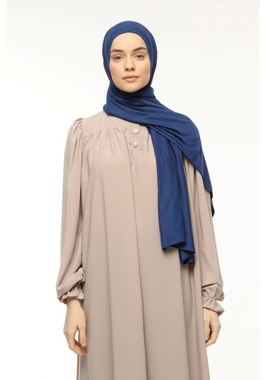 Hazır Pratik Geçmeli Lüks Düz Penye Şal Çapraz Hizalı Koyu Mavi