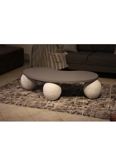 Modern Orta Sehpa & Top Sehpa Cam Sehpa & Küre Orta Sehpa - Dragon Beyaz - Fasulye - Gri Mdf Beyaz