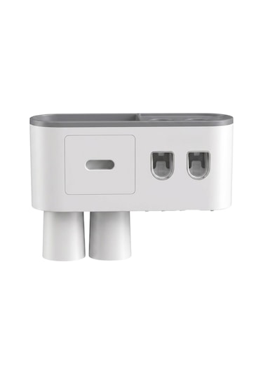 Çift Dispenserli Diş Macunu Sıkacağı 6 Fırçalık Bardaklı Banyo Organizer Renkli