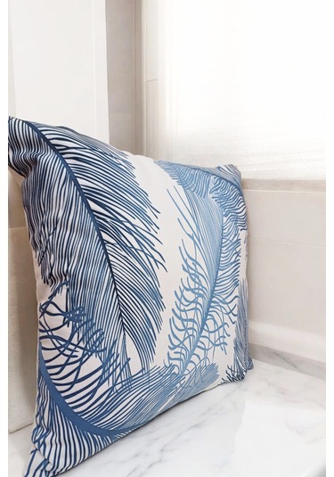Modern Tarz Dijital Baskılı 4 Lü Dekoratif Kırlent Kılıfı Seti 43x43 Cm Şık Ve Renkli Tasarımlar Mavi - Beyaz