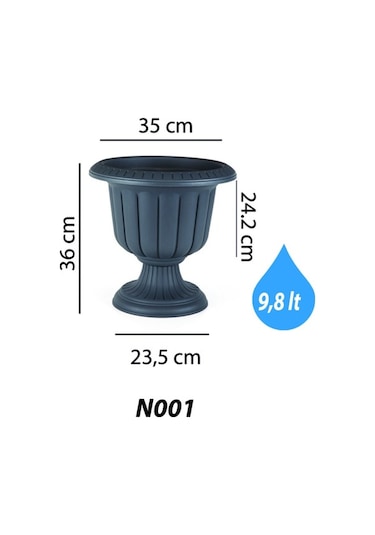 Nergis Saksı No.1 9,8 Litre Bahçe Ve İç Mekan Saksı Antrasit Gri