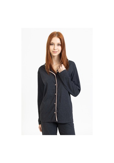 Tampap Gömlek Yaka Düğmeli Kadın Pijama Takımı 3010 Füme