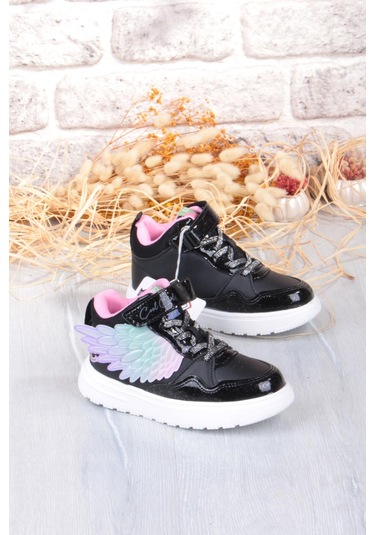 Fort Cool Helen Rahat Hafif Kanat Figürlü Bilekli Sneaker Kız Çocuk Ayakkabı Siyah-Pembe