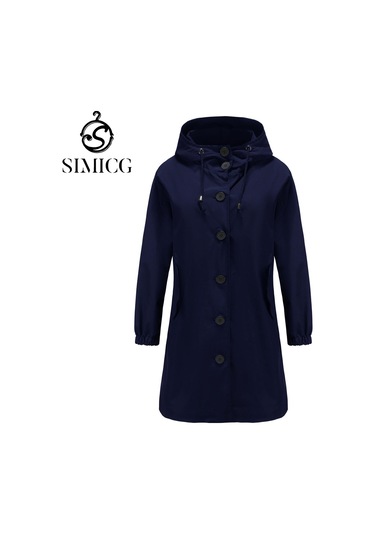 Sonbahar Ve Kışlık Kadın Kapüşonlu Rüzgarlık Günlük Ceket Mavisi