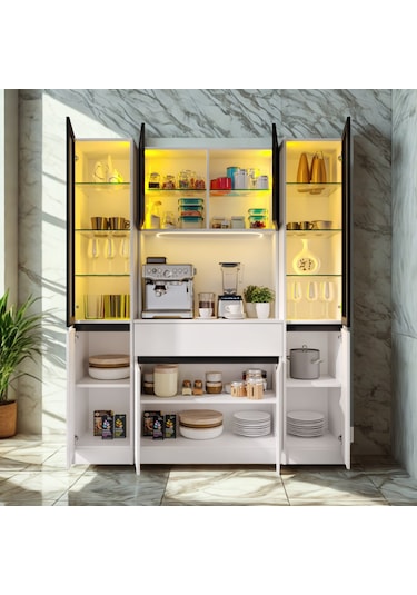 Sarıoğlu Mobilya Lumia Maxi Kahve Köşesi Komple Mdf Led Aydınlatmalı Mutfak Kahve Dolabı Beyaz
