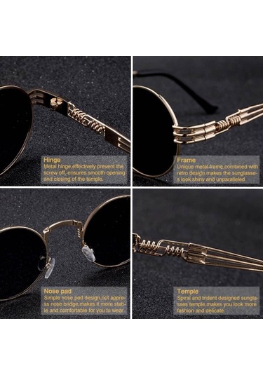 Retro Steampunk Yuvarlak Metal Güneş Gözlüğü Erkekler Ve Kadınlar İçin Bahar Bacak Renkli Gözlük Uv400 N4 Altın Gri