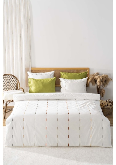 Victoria Yeşil Çift Kişilik Nakışlı %100 Pamuklu Nevresim Takımı 6 Parça Çeyiz Seti