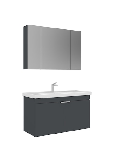 Orka Desna 100 Cm Mat Antrasit Banyo Dolabı Alt Modül Lavabo Mat Antrasit