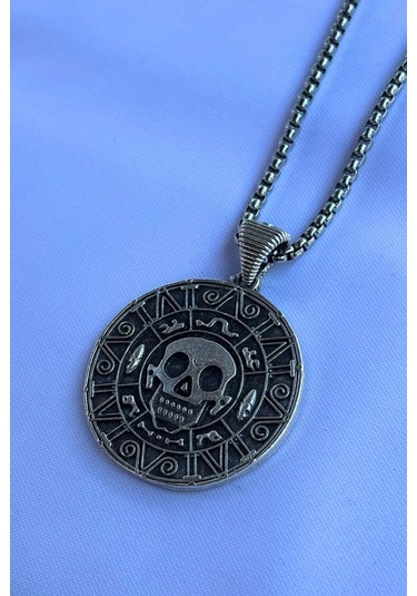 Kuru Kafa El İşçiliği Paslanmaz Çelik Zincir Erkek Kolye Gümüş