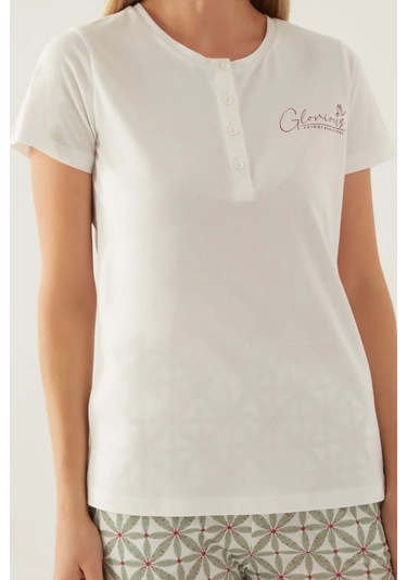 Arnetta 2881 Pamuklu Kısa Kol Kadın Pijama Takımı Krem