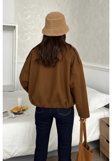 Cemo Basic Crop Gömlek Ceket Shacket Camel Basic, Crop, Gömlek Kahve