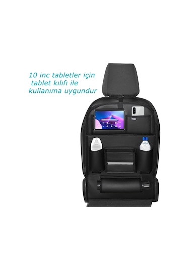 Bod Deri Masalı Oto Koltuk Arkası Koruyucu Eşya Düzenleyici Araç içi Organizer Siyah