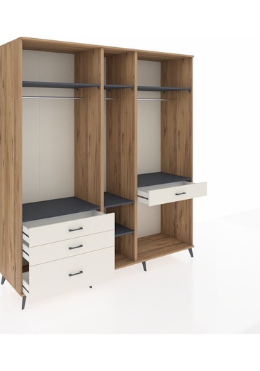 Kronos Dolap 7 Raflı 4 Çekmeceli 3 Askılı 220x59x243 Çam-antrasit/aytaşı Antrasıt/aytası