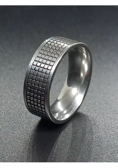 Desenli Çelik Yüzük 8 Mm 156717878 Gri