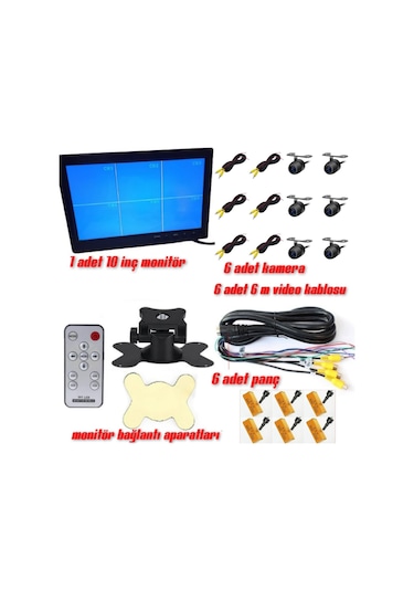 10 İnç 6 Kanallı 6 Kameralı Araç Monitörü Twogo Go-6006