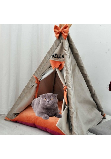 Mavi Vitrin İsme Özel Kedi ve Köpek Çadırı 60 x 60 CM