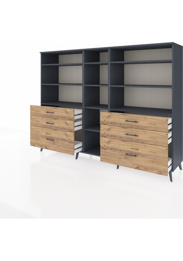 Hyperion Dolap 10 Raflı 6 Çekmeceli 220x44x163 Antrasit-antrasit Antrasit-antrasit/çam