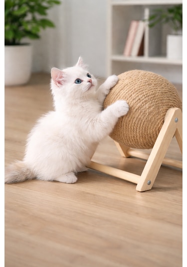 Kedi Tırmalama Topu Ahşap Ayaklı, Dayanıklı Kedi Oyuncağı