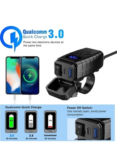 Motion003 Cs Motosiklet Usb Şarj Cihazı Qc3 0 Usb C 30w Usb A 18w Hızlı Şarj Telefon Gps A