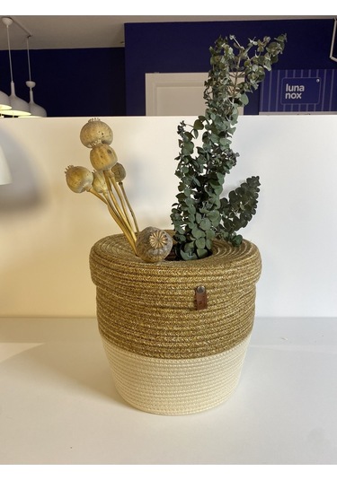 Patrick Jüt Hasır Görünümlü Çöp Kovası, Dekoratif Sepet, Kağıt Çöpü Sepeti Hasır