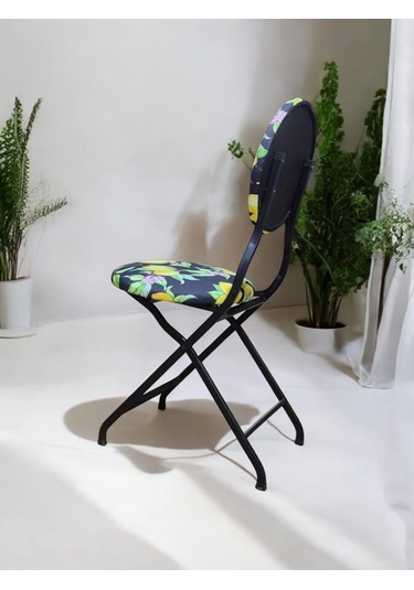 Katlanabilir Limon Desenli Metal Sandalye Siyah