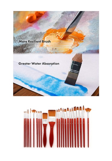 Kırmızı 24 Parçalı Profesyonel Sanat Fırça Seti Yağlıboya Akrilik