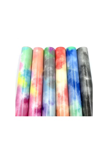 Bulutlar Suluboya Kravat Boya Isı Transferi Vinil Yap İşaret Desen Cricut Film 50 X 100cm Mavi Sarı